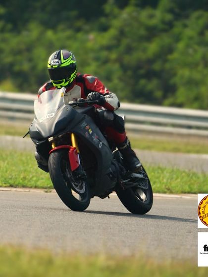 A Yamaha R3, another excellent machine for learning track craft, being pushed through a corner. Our school is for every rider, not just those with litre-class bikes.