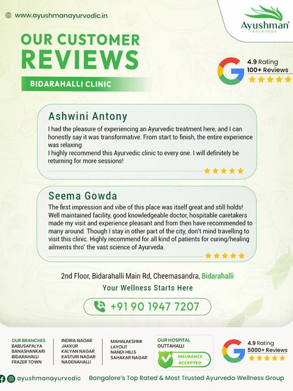 Patients at our Bidarahalli clinic describe their experience as "transformative" and "relaxing." One patient notes that even though she lives in another part of the city, the quality of care makes traveling to our clinic worthwhile.