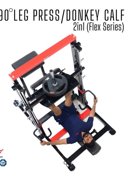 An overhead view of the 90-degree leg press in use. This position targets the quads and glutes intensely, with support for the back.