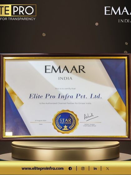 The 'Star Performer' certificate from Emaar India. This award certifies us as an authorized and top-performing channel partner for one of the world's most respected developers.