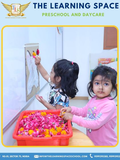 Using natural materials like flower petals for art. This sensory activity connects children with nature and allows them to explore different textures and colors.