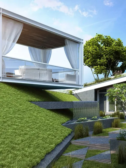 This clubhouse design creates harmony by juxtaposing nature and structure. The building is carefully placed to respect the land's topography, crafting levels of peace and recreation.
