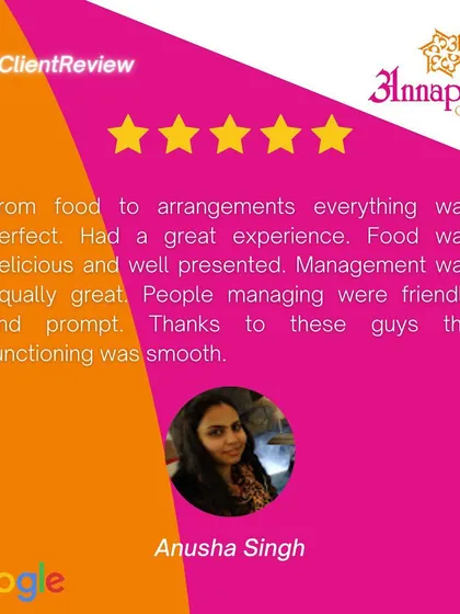 "From food to arrangements everything was perfect." This review from a happy client sums up our goal for every event. We are glad they found the food delicious, the presentation great, and the management friendly and prompt.