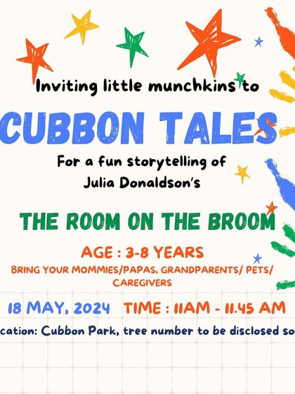 The poster for our very first Cubbon Tales event! This is the invitation that started it all, for a magical reading of 'Room on the Broom'.