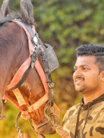 The foundation of all my training is the bond I share with my animals. It is not about dominance; it is about mutual respect and understanding. This quiet moment with one of my horses shows the gentle connection that makes our partnership possible.