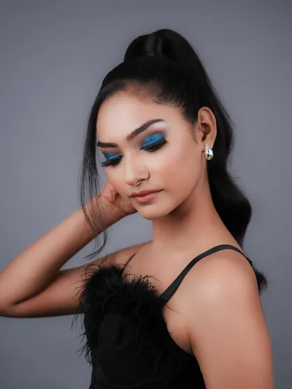 Creative expression is at the heart of makeup artistry. This vibrant blue smokey eye is an example of the bold, colorful, and glamorous party looks you will learn to design and execute in my comprehensive program.