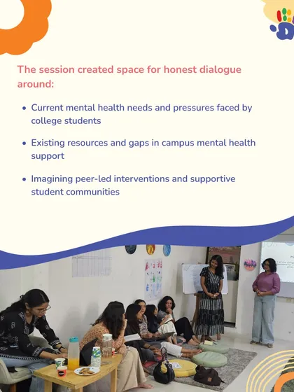 Our work extends beyond individual therapy to build supportive communities. This image shows a group session with college students, where we created a safe space for honest dialogue about mental health needs, campus support, and peer-led interventions.