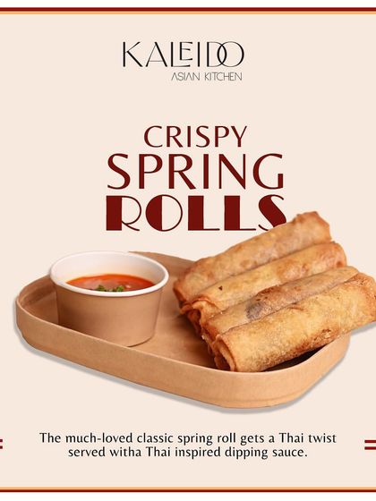 My crispy spring rolls with a Thai twist. These are filled with fresh vegetables like water chestnuts and have notes of lemongrass, served with a Thai-inspired dipping sauce.