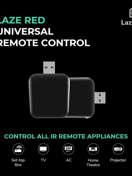 This is our Laze Red Universal Remote Control. It's a simple USB device that allows you to control all your IR remote appliances like your TV, AC, and set top box from our app.