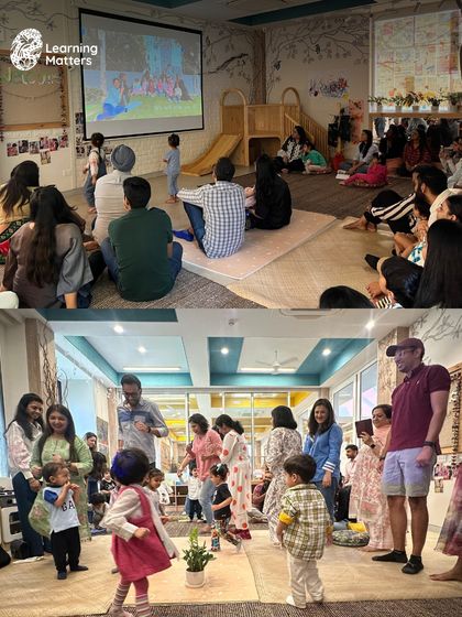 Children and parents dance and celebrate together during our end-of-year event. These moments of shared joy are a testament to the strong, supportive community we build together throughout the school year.