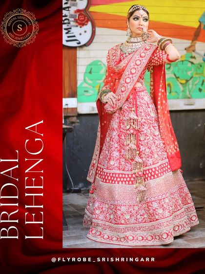 Rent our bridal wear and slay on your special occasion. This classic red and white embroidered lehenga is a timeless choice for any bride.