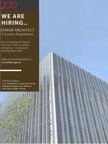 TOD Innovations in New Delhi is hiring a Senior Architect.