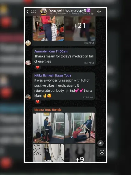 Screenshots of messages from my students sharing their positive experiences after a meditation session, feeling energized and rejuvenated.