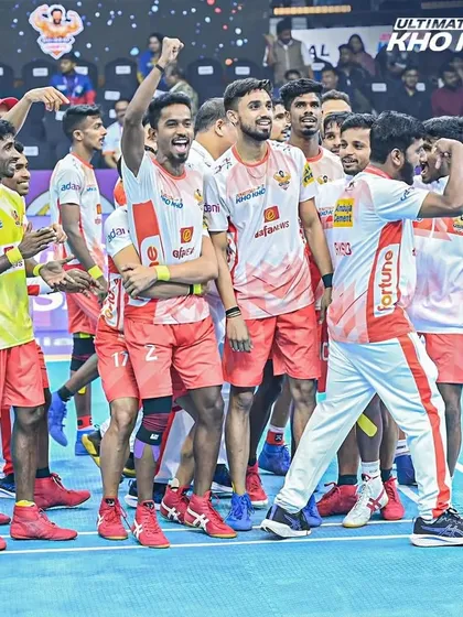 The Gujarat Giants, with our player Deepak Madhav, celebrating a hard-fought victory.