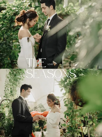 A diptych from the elopement ceremony. These images capture the solemn and sweet moments of the ring exchange in a beautiful, nature-filled setting.