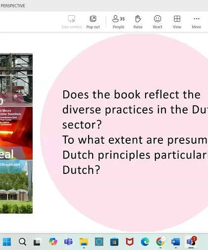 A slide from our virtual workshop posing critical questions about Dutch principles in heritage. We encourage our students to think critically and question established norms in conservation practice.