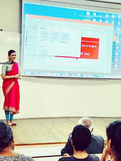 Celebrating Hindi Diwas at the University of La Reunion. I gave a presentation on how language and art forms like dance are deeply intertwined.