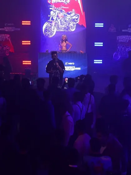 On stage for a ThumsUp and Hero MotoCorp event. It was a high-octane night with a rap battle and a full hip hop set.