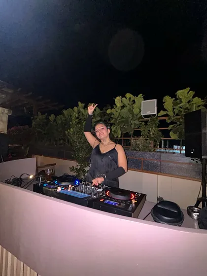 A wider shot of my rooftop setup in Goa, ready for a great night.