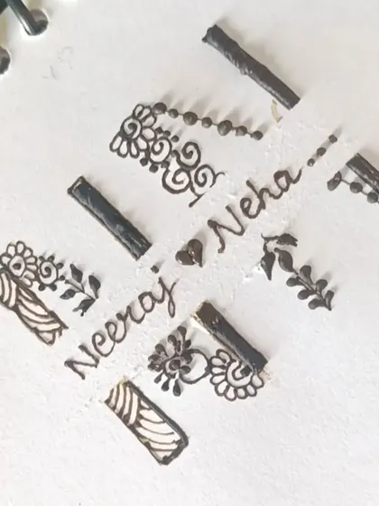 A practice sheet showing initial designs for Neeraj and Neha.