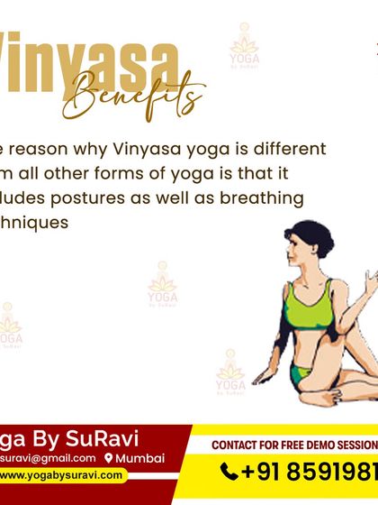 Vinyasa Yoga, with its flowing combination of postures and breath, is one of the five main types of yoga we teach.