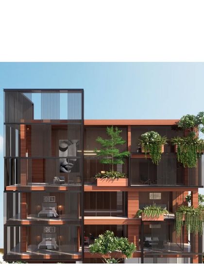 A rendering of a new vertical living project in Bombay. We intend to make a difference in our mother city, creating sustainable, climatic dwellings that bring green to the urban fabric.