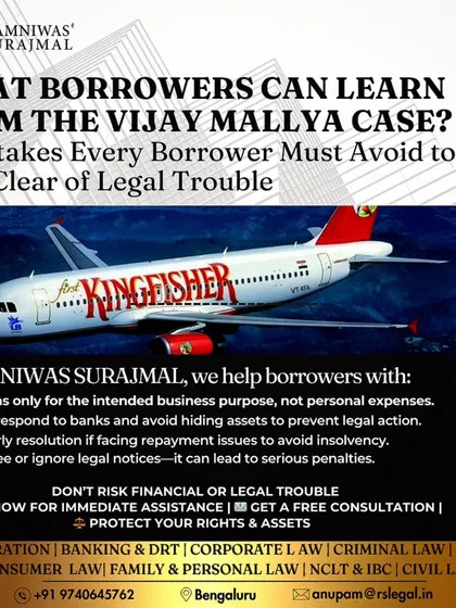 This infographic summarizes what borrowers can learn from the Vijay Mallya case. We help borrowers use loans for their intended purpose, respond to banks early, and never ignore legal notices to avoid serious trouble.