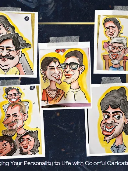 A collage of colorful caricatures, bringing personalities to life. This is a great way to add a fun and unique touch to any special event.