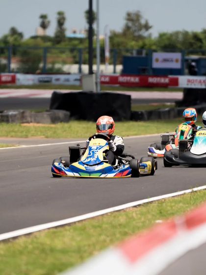 Our driver leading a pack of karts during the final round of the MECO FMSCI RMC at the MIKA track in Chennai.