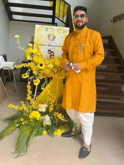 Dressed for a daytime Mehendi ceremony. I always coordinate my outfit to match the function, whether it's a chill afternoon set or a high-energy night event.