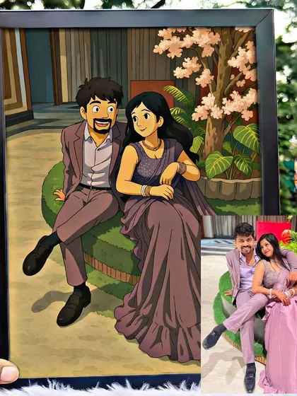 Another example of my Ghibli art frame service. I take your original photo and recreate it as a personalized anime masterpiece, perfect for couples.
