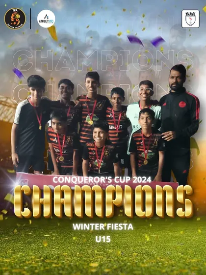 The U15 champions of the Conqueror's Cup 2024 Winter Fiesta. Their skill and teamwork secured the third trophy for our academy in a dominant tournament performance.