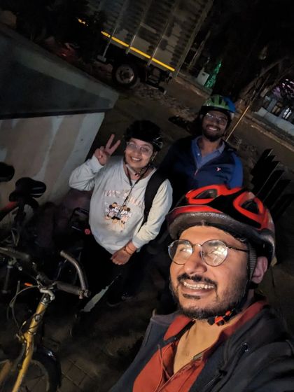 A happy group selfie during our Christmas-themed ride. We met new friends, shared stories, and enjoyed the festive spirit of Indiranagar together.