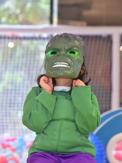 Even the Hulk needs a moment to get ready for the party. We love seeing kids embrace their favorite characters and immerse themselves in the fun of pretend play.