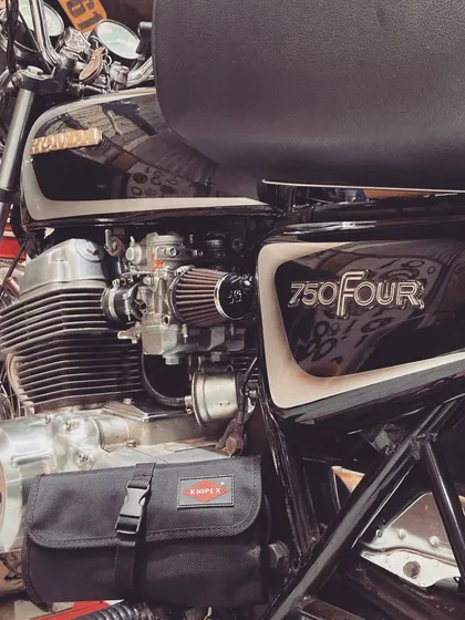 We even work on legends like this Honda 750 Four. Here it is, fitted with a Knipex tool roll, ready for any adventure.