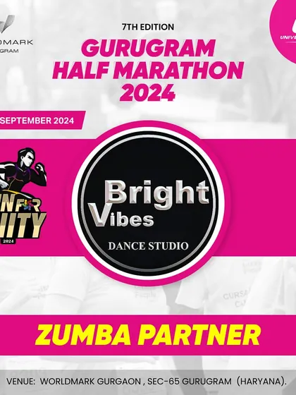 We are proud to be the official Zumba Partner for the Gurugram Half Marathon. This poster highlights our role in providing the warm-up session for the "Run For Unity" event.