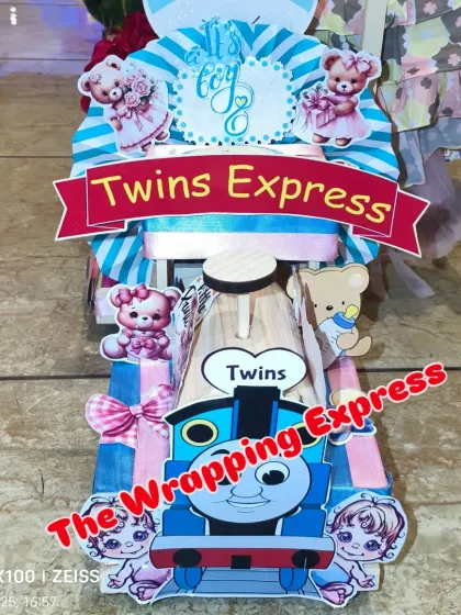A slightly different version of the 'Twins Express' hamper, showing how I can customize the details for each order.