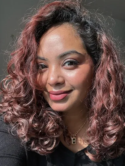 A collection of my other no-bleach balayage and color work, showcasing a variety of tones from subtle browns to vibrant reds on different curl types.