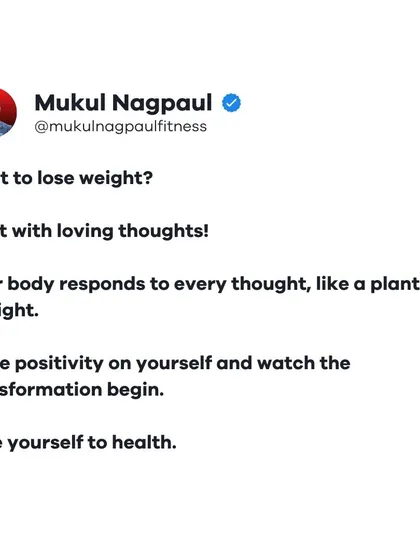 A simple but powerful message: start your weight loss journey with loving thoughts. Your body responds to positivity like a plant to sunlight. Love yourself to health.