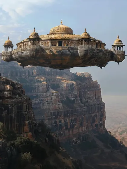 The 'Qayamat Qilla' itself, a massive, ancient-looking fortress that floats above a canyon. This is an example of my large-scale architectural and environmental concept art.