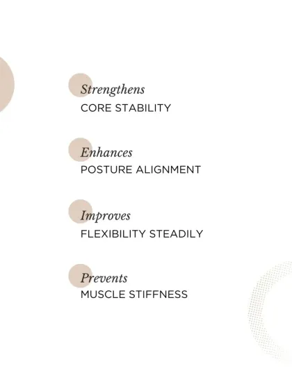 These are four great reasons to make Pilates a part of your routine. It strengthens core stability, enhances posture and alignment, improves flexibility, and prevents muscle stiffness, contributing to your overall well being.