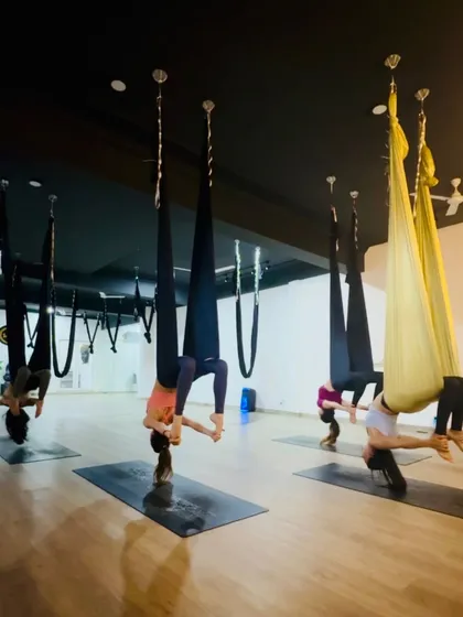 After the festive season, backbends are a great way to stimulate the lymphatic system and flush out toxins. The hammock provides the perfect support to deepen the pose.