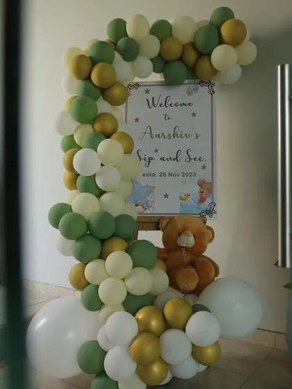 The "Sip and See" welcome sign for Aarshiv's celebration, letting guests know they're here to meet the new baby.