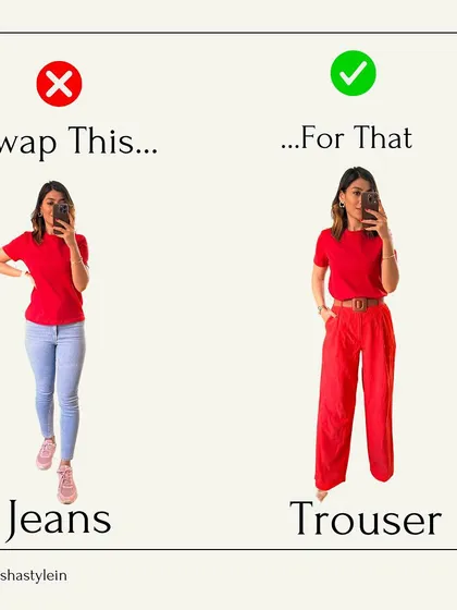An instant style upgrade: swap your basic jeans for a pair of well-fitted trousers. This simple change takes your look from casual to smart casual effortlessly.