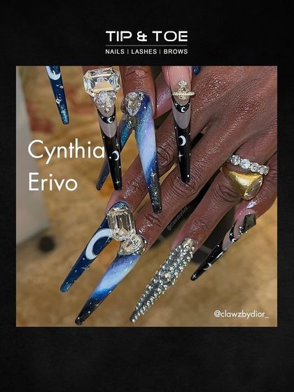 The Grammy Awards are a source of major inspiration. These celestial-themed nails with intricate details and gemstone embellishments are a perfect example of wearable art.