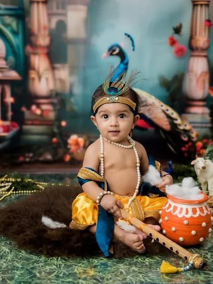 This little Krishna is looking right at the camera, showing off his sweet, calm nature.