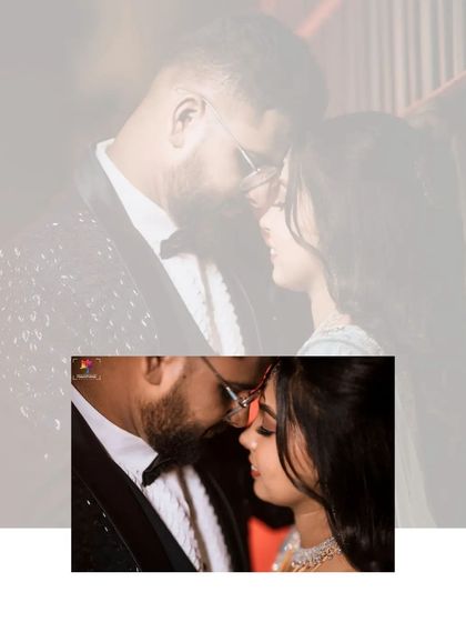 A close-up, intimate portrait focusing on the couple's connection. The soft focus and warm lighting create a romantic and dreamy atmosphere for this reception photo.