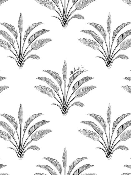 A seamless pattern of a tropical plant, rendered in detailed black and white line work. This is a great supporting pattern that coordinates with the more complex designs in the Madagascar collection.