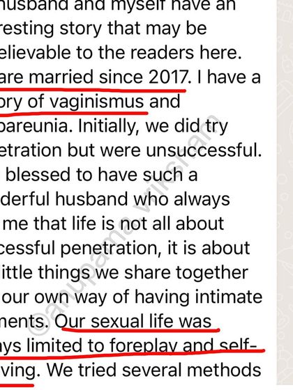 This student shares her story of vaginismus and dyspareunia since 2017. Her journey to motherhood is a testament to her and her husband's incredible bond.