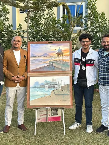 More friends and artists from the camp posing with the artwork.
